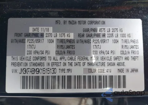 2019 Mazda Cx-5 Sport z USA, uszkodzony, nr VIN JM3KFABM9K1515130